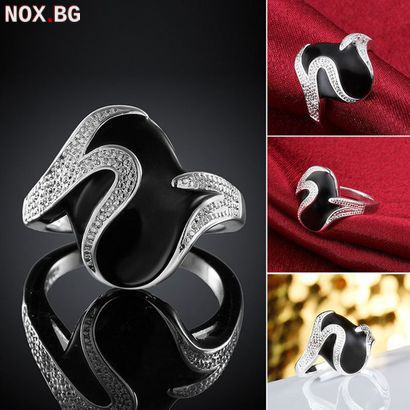Дамски пръстен Черни вълни сребърно покритие 925 | Пръстени | Добрич