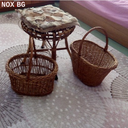 Малка кръгла масичка плетена табуретка с кошници е декор за | Дом и Градина | Добрич