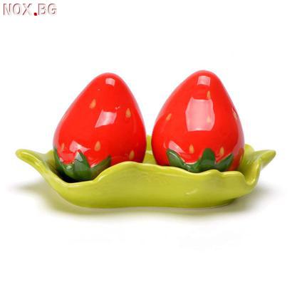 Комплект керамични солници ягоди на поставка листо Солнички | Дом и Градина | Добрич