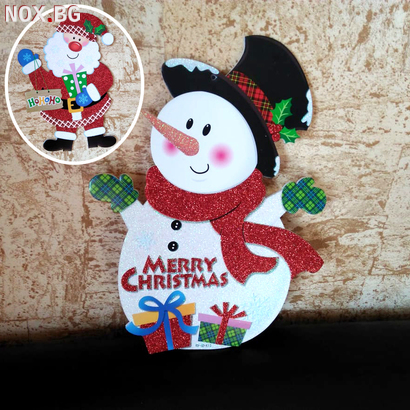 Коледна украса за стена Снежен човек и Дядо Коледа H37см кол | Дом и Градина | Добрич