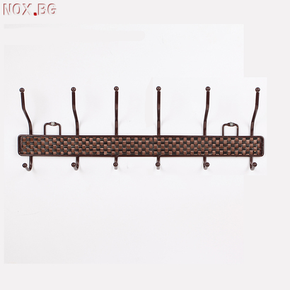 Метална стенна закачалка с 12 куки Ратанова плетеница 50см | Дом и Градина | Добрич