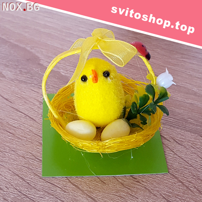 Мини декоративна фигура пиленце в кошничка с калинка украса | Дом и Градина | Добрич