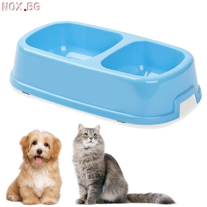 Пластмасова двойна купа за кучета и котки хранилка за домашн | Аксесоари | Добрич