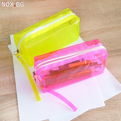 Прозрачен ученически несесер за моливи неонови цветове | Други | Добрич