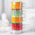 Цветни чаши за кафе или чай на стойка с принт плодове-Дом и Градина