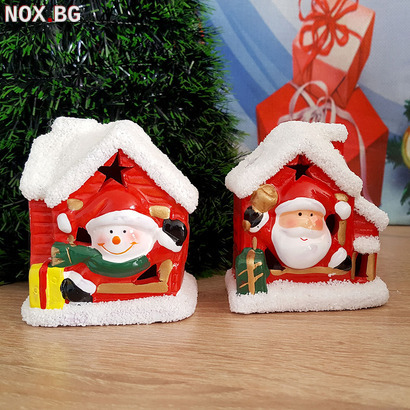 Светеща керамична къщичка с Дядо Коледа и Снежко светеща кол | Други | Добрич