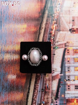 Ново! Комплект пръстен с перла (регулируема ширина) + обеци | Комплекти | Русе