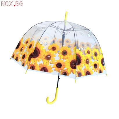 2180 Дамски чадър за дъжд прозрачен с принт на цветя 80см ди | Дом и Градина | Добрич