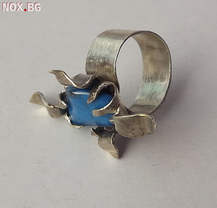 Ново! Сребърен пръстен проба 950 с естествен камък - Тюркит | Пръстени | Русе