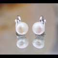 Обеци клипс с естествени бели перли, 7мм-8мм-Дрехи и Аксесоари