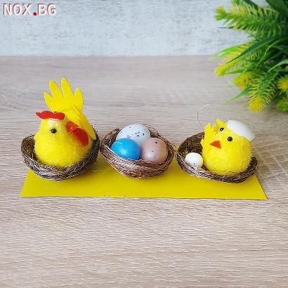 2833 Великденска декорация Кокошка с пиленце в гнезда с яйца | Дом и Градина | Добрич