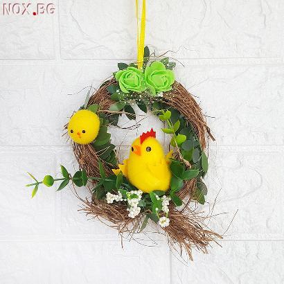2838 Мини великденско венче с декорация кокошка и пиле с цве | Дом и Градина | Добрич