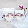2953 Комплект керамични чаши за чай Влюбени врабчета, в кути-Дом и Градина