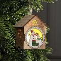 3199 Малка дървена светеща къщичка за окачване, украшение за-Дом и Градина