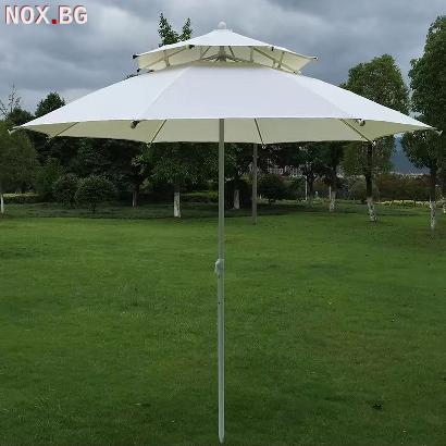 5011 Голям плажен градински чадър с два покрива против вятър | Дом и Градина | Добрич