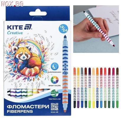 6022 Двустранни флумастери Kite Creative, 24 цвята в 12 броя | Дом и Градина | Добрич