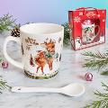 6240 Коледна чаша с лъжичка Merry Christmas в подаръчна кути-Дом и Градина